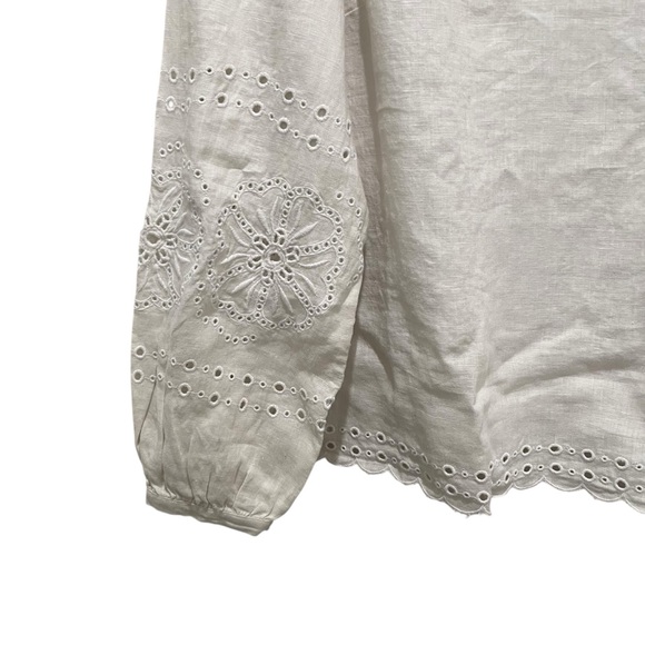J Crew Bungalow Top Natural Ivory Womens Size Small Linen Eyelet Long Sleeve - Picture 3 of 10